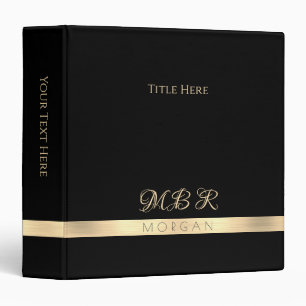 DIY Fancy Gold Monogram & Name, Title, Black Binder