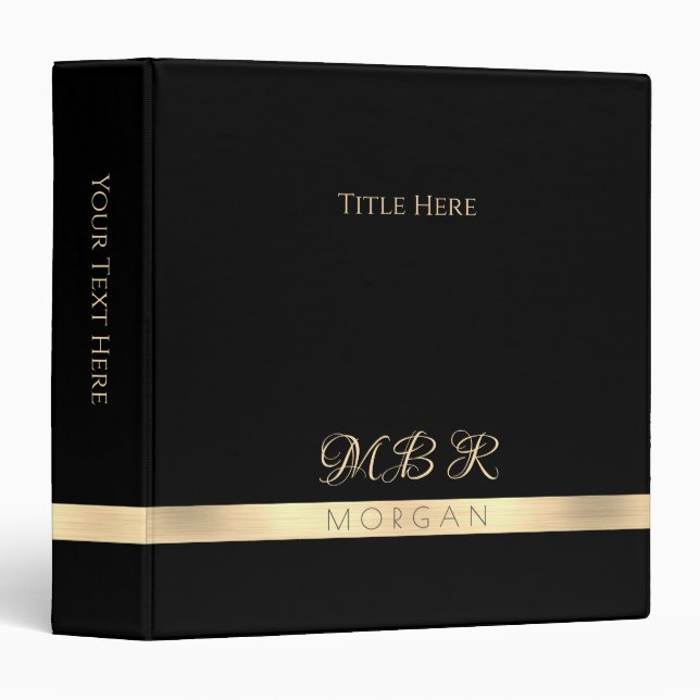 DIY Fancy Gold Monogram & Name, Title, Black Binder (Front/Spine)