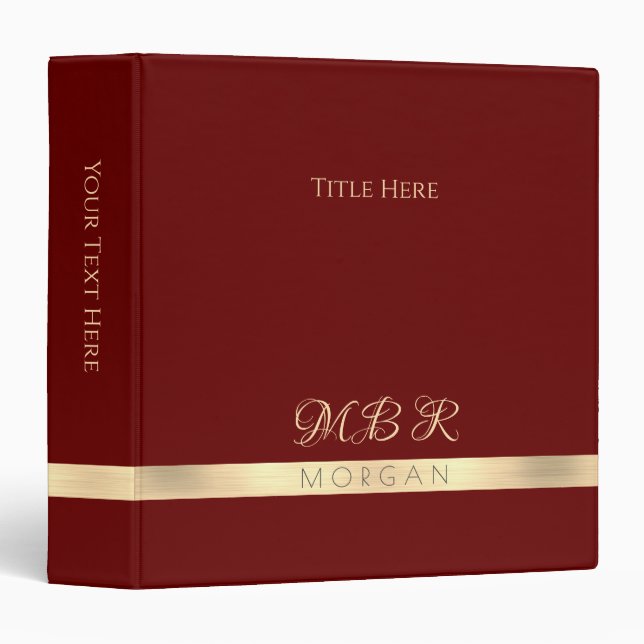 DIY Fancy Gold Monogram & Name, Title, Dark Red Binder (Front/Spine)