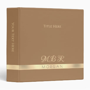 DIY Fancy Gold Monogram & Name, Title, Light Brown Binder
