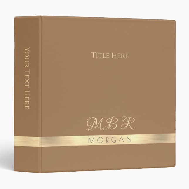 DIY Fancy Gold Monogram & Name, Title, Light Brown Binder (Front/Spine)