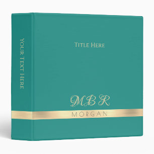DIY Fancy Gold Monogram & Name, Title, Teal Binder