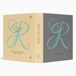 DIY Fancy Monogram & Name, Title, Teal Beige Grey Binder