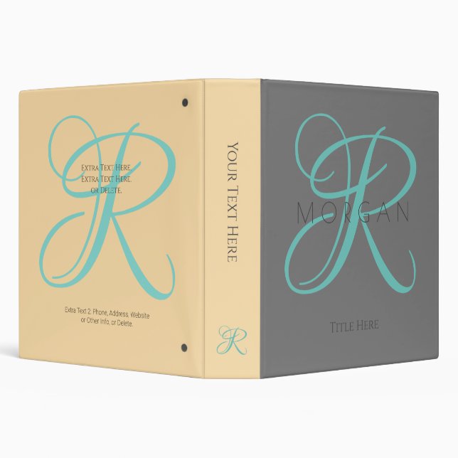 DIY Fancy Monogram & Name, Title, Teal Beige Grey Binder (Background)