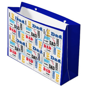 DIY Father's Day Colourful Text Blue Large Gift Bag