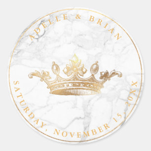 DIY Faux Gold Crown w/Pearl+Marble Classic Round Sticker