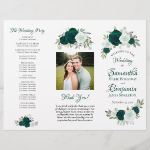 DIY Fold Emerald Boho Roses Wedding Program