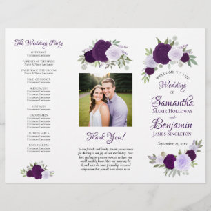 DIY Fold Purple Boho Roses Wedding Program