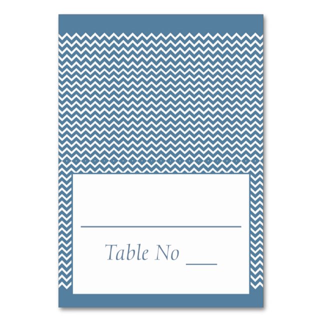 DIY Fold Tented Place Cards Chevron Sea Blue (Front)