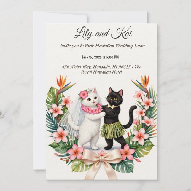 DIY Hawaiian Cat Wedding  Invitation (Front)