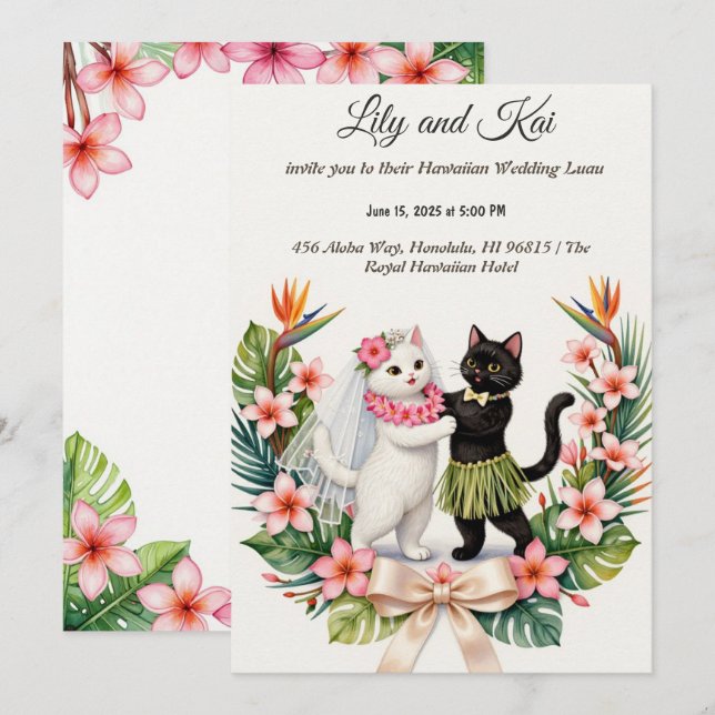 DIY Hawaiian Cat Wedding  Invitation (Front/Back)