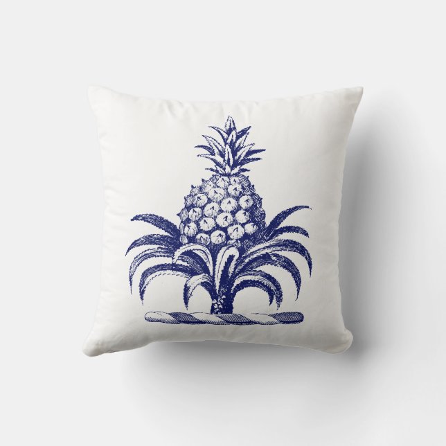 DIY Heraldic Pineapple Coat of Arms Crest SV Blue Throw Pillow (Back)