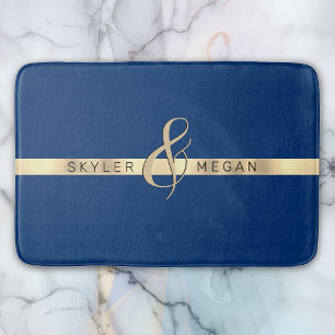 DIY His & Her Names, Yel Gold Stripe, Royal Blue Bath Mat