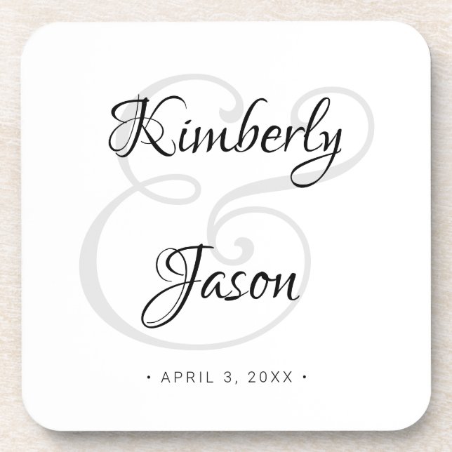 DIY His & Her Script Names, Black & Grey Wedding Coaster (Front)