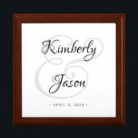 DIY His & Her Script Names, Black & Grey Wedding Gift Box<br><div class="desc">His and her names in beautiful black and grey script lettering and date for an elegant design on white background. Click “Customize” to change colours and type styles.</div>