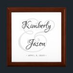 DIY His & Her Script Names, Black & Grey Wedding Gift Box<br><div class="desc">His and her names in beautiful black and grey script lettering and date for an elegant design on white background. Click “Customize” to change colours and type styles.</div>