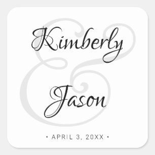 DIY His & Her Script Names, Black & Grey Wedding Square Sticker