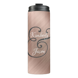 DIY His/Her Script Names, Wh/Grey, Rose Gold Metal Thermal Tumbler