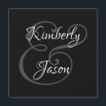 DIY His & Her Script Names, White & Grey on Black<br><div class="desc">His and her names in beautiful white and grey script lettering for an elegant design on black background. Click “Customize” to change colours and type styles.</div>