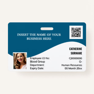 DIY ID card blue white modern photo logo template Badge
