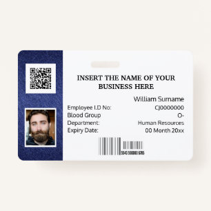 DIY ID card classic simple photo logo blue white Badge