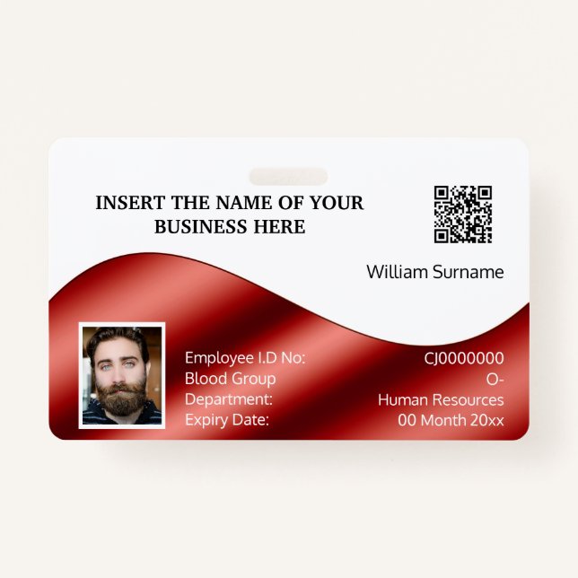DIY ID card faux red white | photo logo Badge (Front)