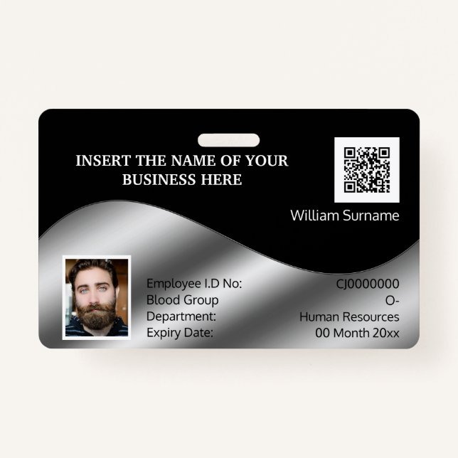 DIY ID card faux silver black | photo logo Badge (Front)