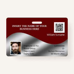 DIY ID card faux silver maroon photo logo template Badge