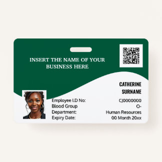 DIY ID card green white modern photo logo template Badge