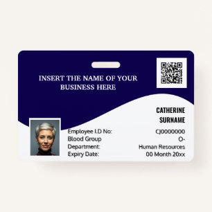 DIY ID card navy white modern photo logo template Badge