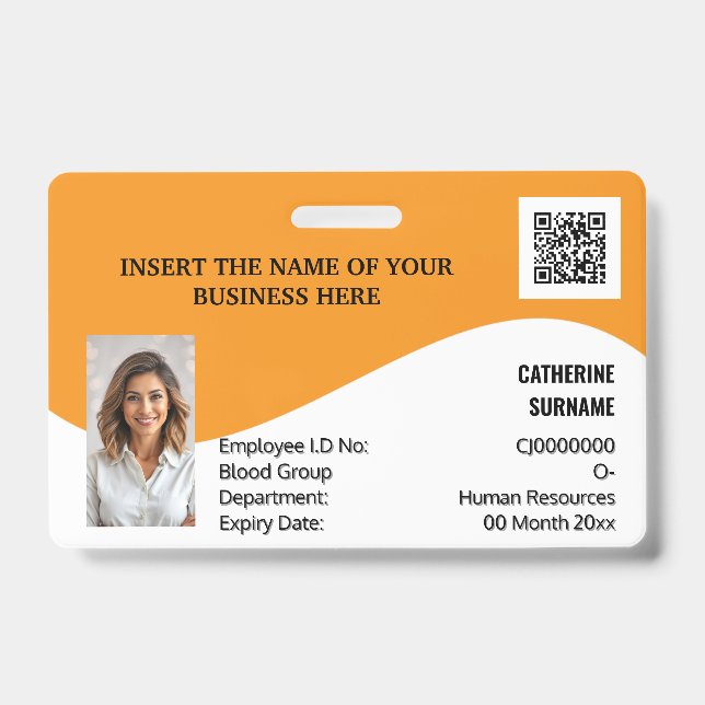 DIY ID card orange white photo logo template Badge (Front)