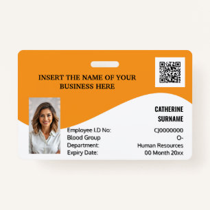 DIY ID card orange white photo logo template Badge