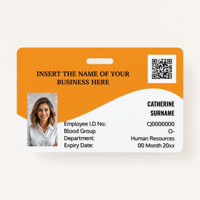 DIY ID card orange white photo logo template Badge (Front)
