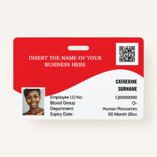 DIY ID card red white modern photo logo template Badge