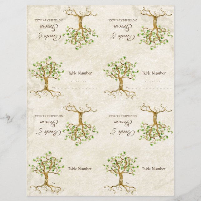 DIY Kit - Table Cards Swirl Tree Roots Antiqued (Front)