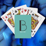 DIY Large Monogram & Name, Black/White Text, Teal Playing Cards<br><div class="desc">Personalize this stylish and simple text design with your name in white and your large Monogram in Black on Teal background.</div>