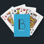 DIY Large Monogram & Name Blk/White Text, Sky Blue Playing Cards<br><div class="desc">Personalize this stylish and simple text design with your name in white and your large Monogram in Black on Sky Blue background.</div>