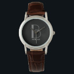 DIY Large Monogram & Name, Grey/White Text, Black<br><div class="desc">Personalize this stylish and simple text design with your name in white and your large monogram in grey on black background. Click “Edit Using Design Tool” to change colours and type styles.</div>