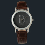 DIY Large Monogram & Name, Grey/White Text, Black<br><div class="desc">Personalize this stylish and simple text design with your name in white and your large monogram in grey on black background. Click “Edit Using Design Tool” to change colours and type styles.</div>