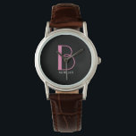 DIY Large Monogram & Name, Pink/White Text, Black<br><div class="desc">Personalize this stylish and simple text design with your name in white and your large monogram in pink on black background. Click “Edit Using Design Tool” to change colours and type styles.</div>