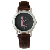 DIY Large Monogram & Name, Pink/White Text, Black