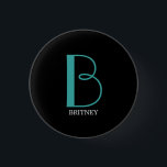 DIY Large Monogram & Name, Teal/White Text, Black<br><div class="desc">Personalize this stylish and simple text design with your name in white and your large Monogram in Teal on black background.</div>