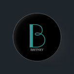 DIY Large Monogram & Name, Teal/White Text, Black<br><div class="desc">Personalize this stylish and simple text design with your name in white and your large Monogram in Teal on black background.</div>