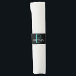 DIY Large Monogram & Name, Teal/White Text, Black<br><div class="desc">Personalize this stylish and simple text design with your name in white and your large Monogram in Teal on black background.</div>