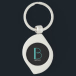 DIY Large Monogram & Name, Teal/White Text, Black<br><div class="desc">Personalize this stylish and simple text design with your name in white and your large Monogram in Teal on black background.</div>
