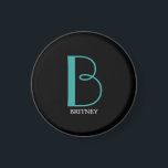 DIY Large Monogram & Name, Teal/White Text, Black<br><div class="desc">Personalize this stylish and simple text design with your name in white and your large Monogram in Teal on black background.</div>