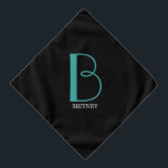 DIY Large Monogram & Name, Teal/White Text, Black Bandana<br><div class="desc">Personalize this stylish and simple text design with your name in white and your large Monogram in Teal on black background.</div>