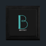 DIY Large Monogram & Name, Teal/White Text, Black Gift Box<br><div class="desc">Personalize this stylish and simple text design with your name in white and your large Monogram in Teal on black background.</div>