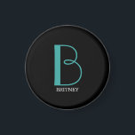 DIY Large Monogram & Name, Teal/White Text, Black Magnet<br><div class="desc">Personalize this stylish and simple text design with your name in white and your large Monogram in Teal on black background.</div>
