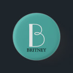 DIY Large Monogram & Name, White/Black Text, Teal<br><div class="desc">Personalize this stylish and simple text design with your name in black and your large Monogram in white on teal background.</div>